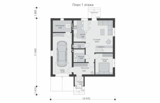 Проект двухэтажного жилого дома с террасой и гаражом