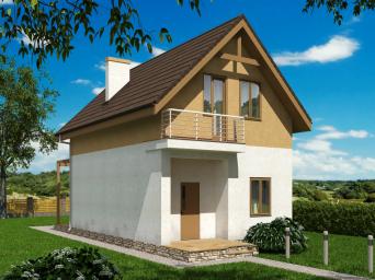 Одноэтажный дом с мансардой, французским балконом и террасой